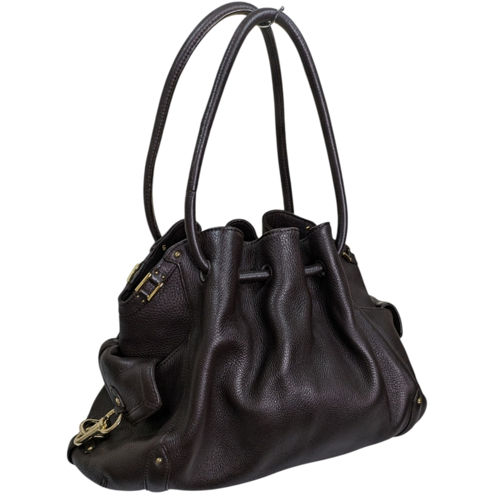 Cole Haan Village Large Pebble Brown Leather Drawstring Shoulder Bag Y2K 90s